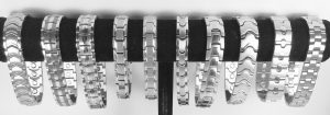stainless steel magnetic bracelets in a row at the show